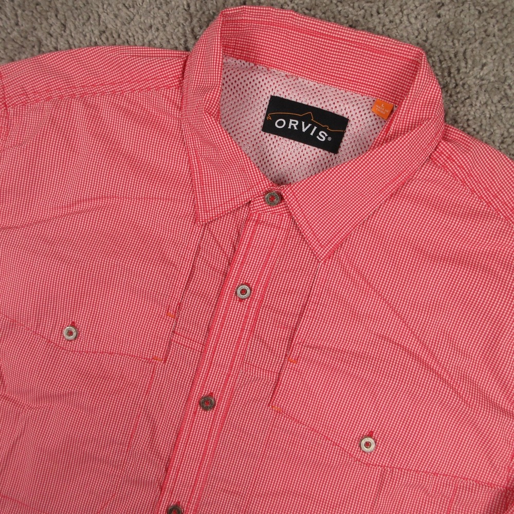 Orivs Shirt Mens Large Red Micro Check Trout Bum Performance Fishing Button Up